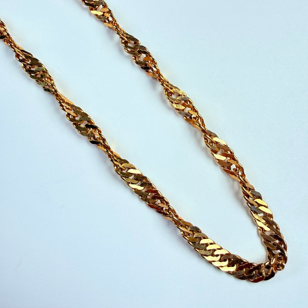 10k Solid Yellow Gold 3mm Twisted Curb Chain Link Vtg Necklace Milor Italy 17.75